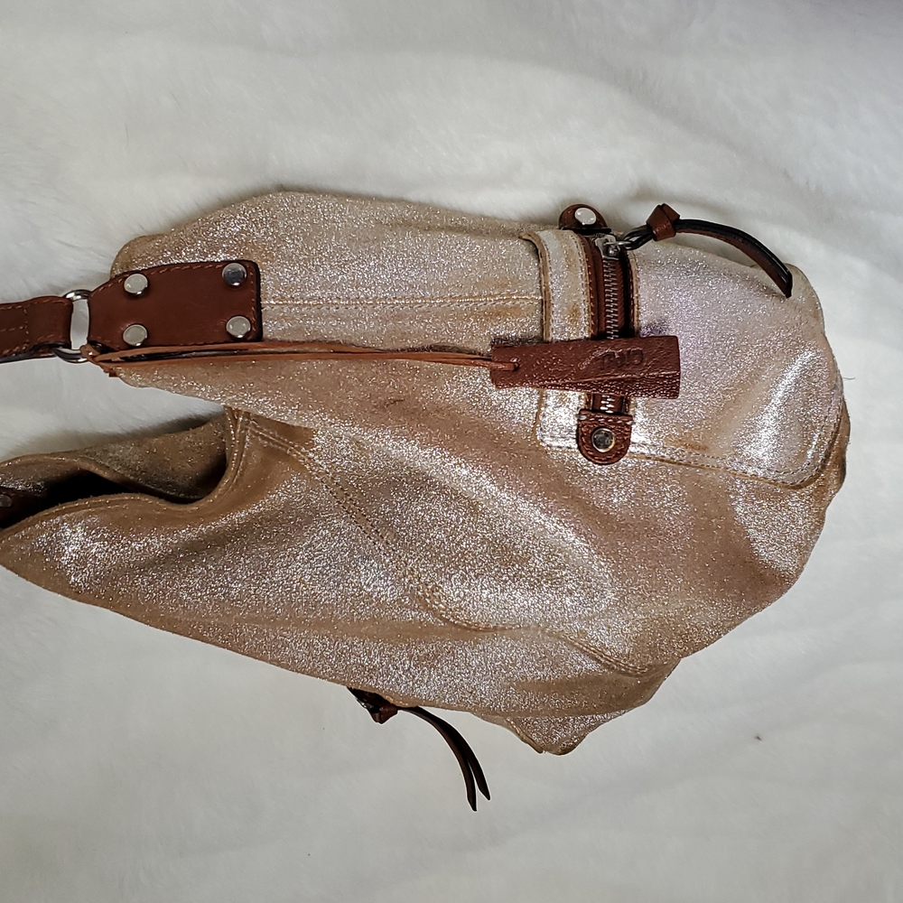 Tano Silver Sparkle Genuine Leather Shoulder Bag. Gem